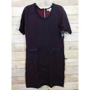Allison Brittney Women Sweater Dress Large Black Red Knit Geometric Design